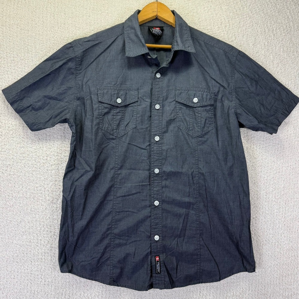 Southpole Button Down Shirt Short Sleeve‎ Utility Pockets Gray Mens Size L